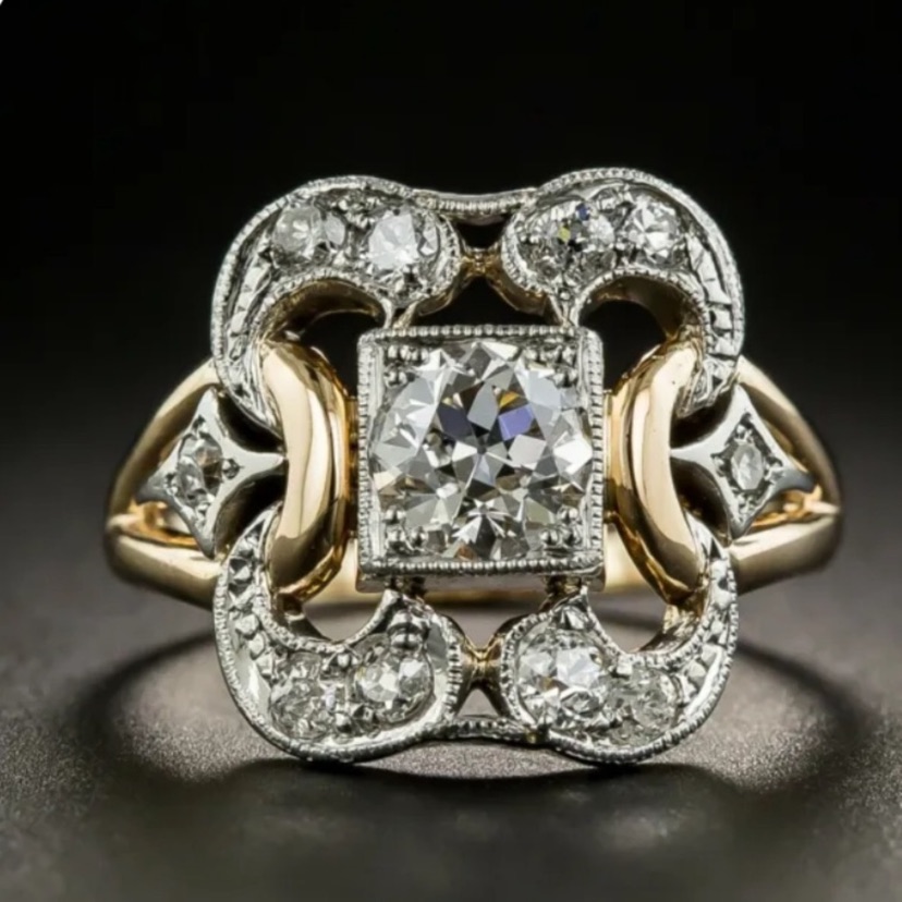 - 18k Gold Finish White Sapphire Art Deco Ring 47$